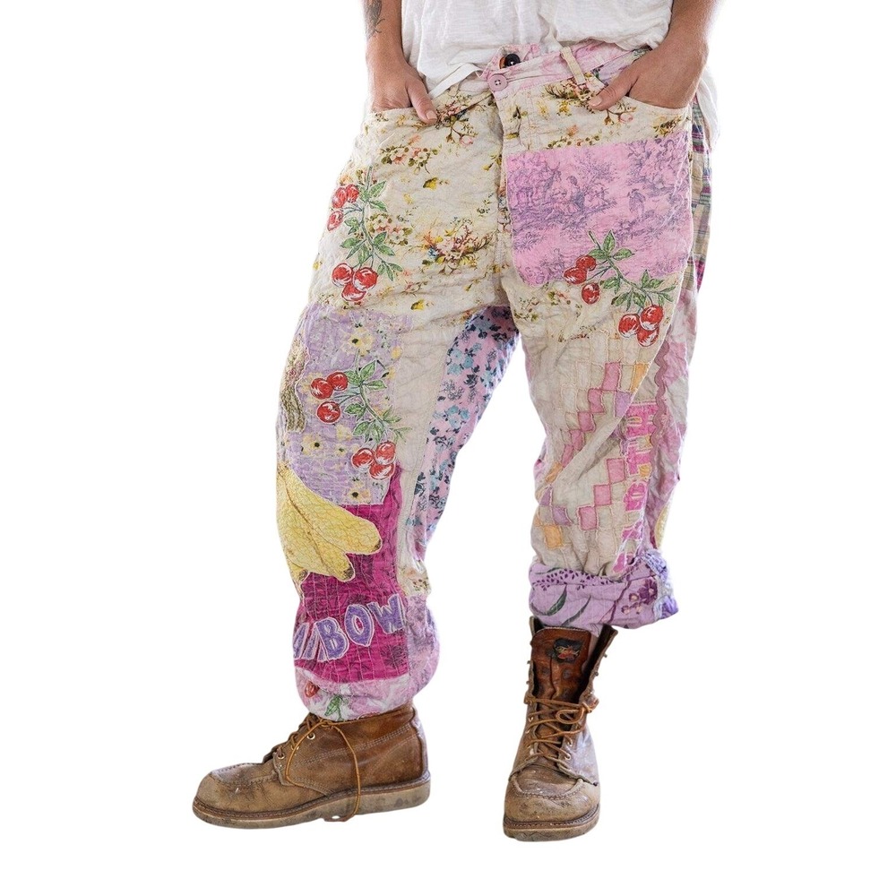 Magnolia Pearl Rainbow Quilted Miner Pants Patchwork Floral Distressed NWT